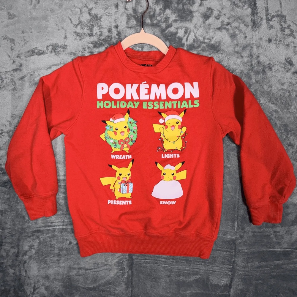 Pokemon Holiday Essentials Kids Sweater‎ Red Multicolor Graphic Size Medium